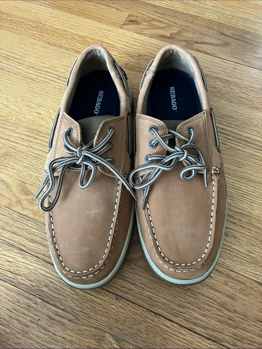 Sebago Men's Tan Nubuck Boat Shoes with Contrast Laces